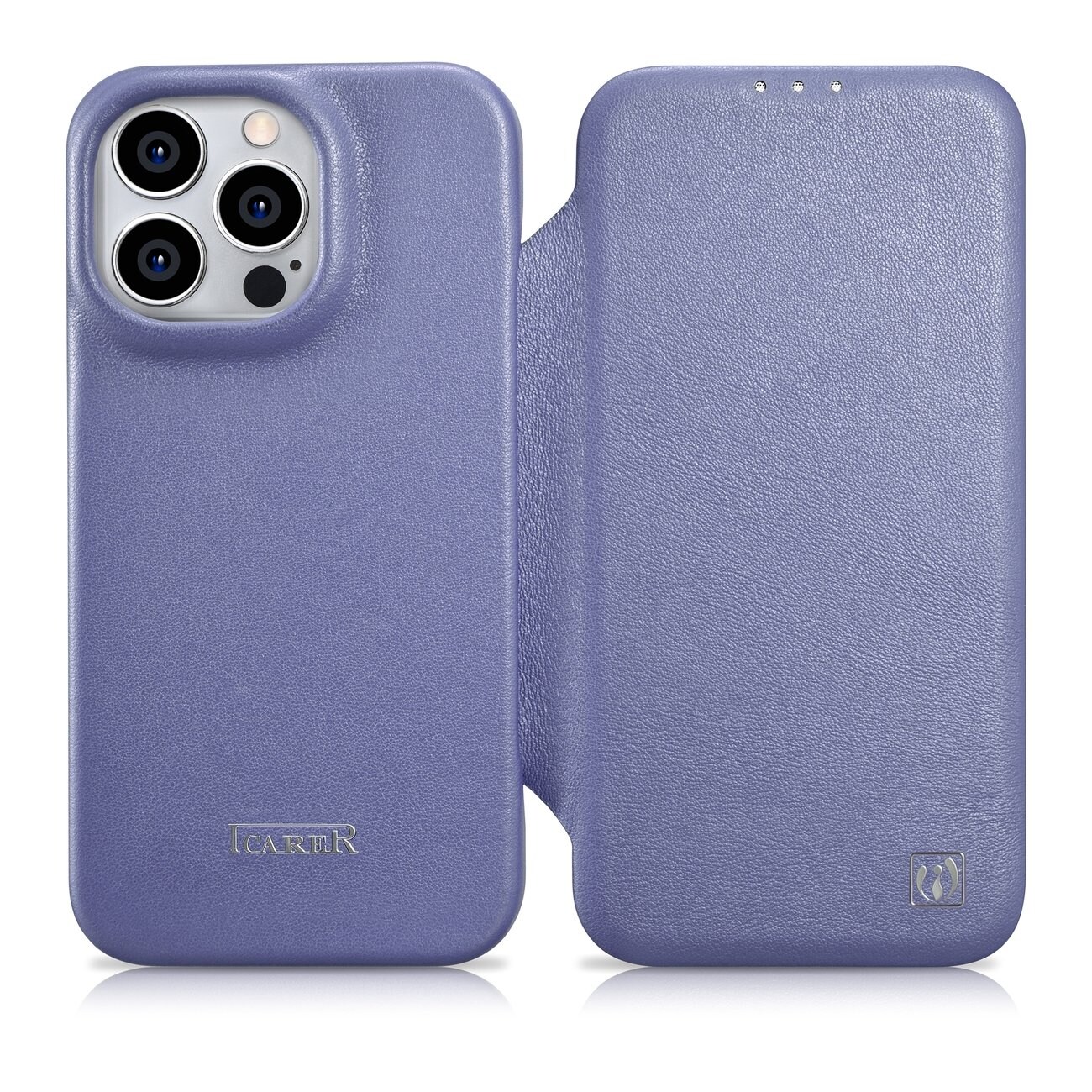 iCarer CE Premium Leather Folio Case for iPhone 14 Pro Max MagSafe Magnetic Flip Light Purple