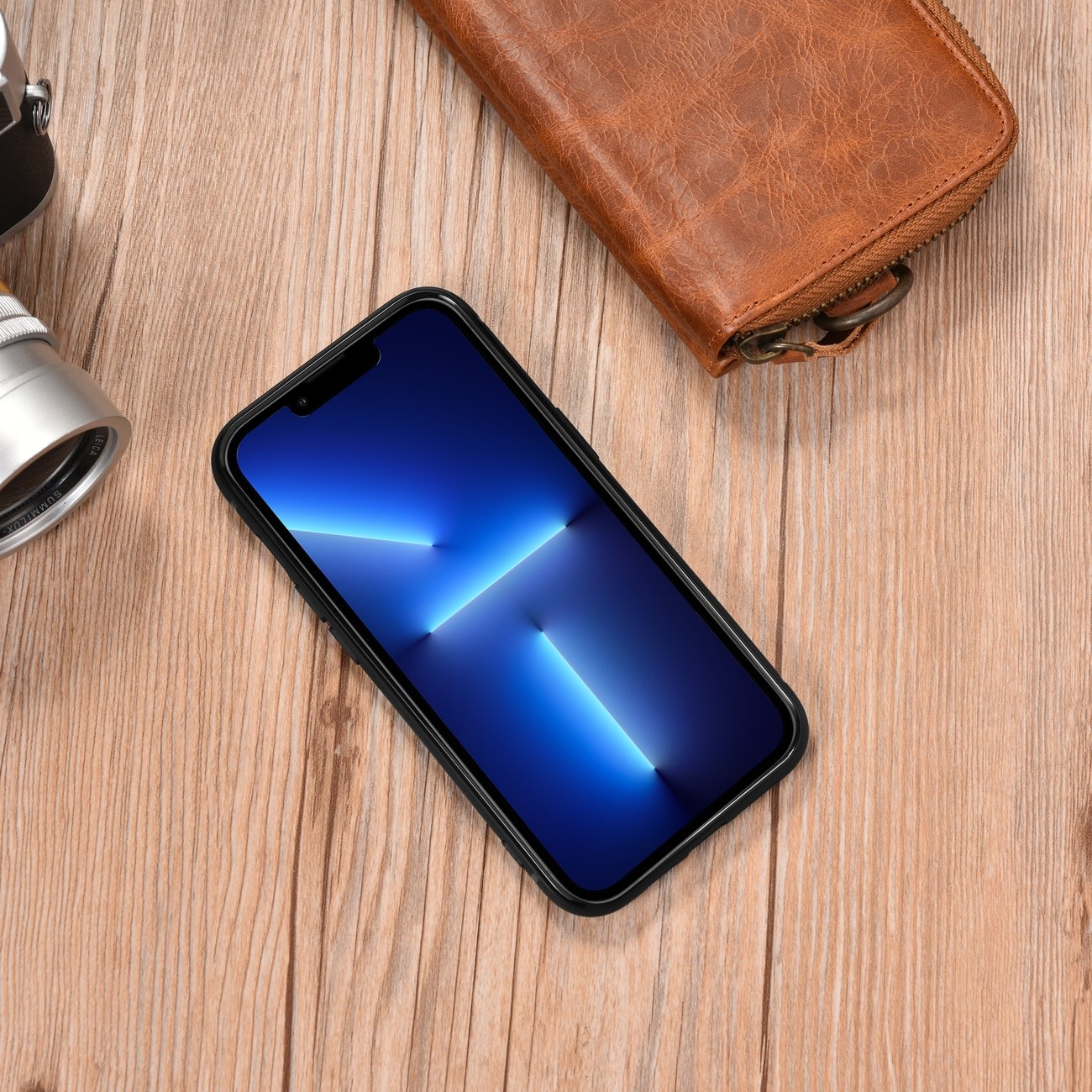 iCarer Nahka Öljyvaha kotelo päällystetty luonnon nahkaa iPhone 14 Plus sininen (WMI14220719-BU)