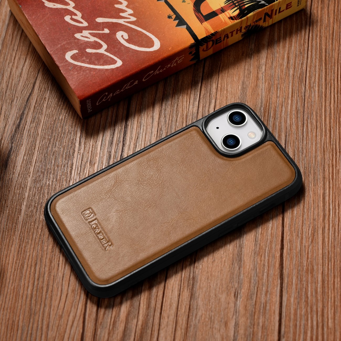 iCarer Nahka Öljyvaha kotelo päällystetty luonnon nahkaa iPhone 14 Plus ruskea (WMI14220719-TN)