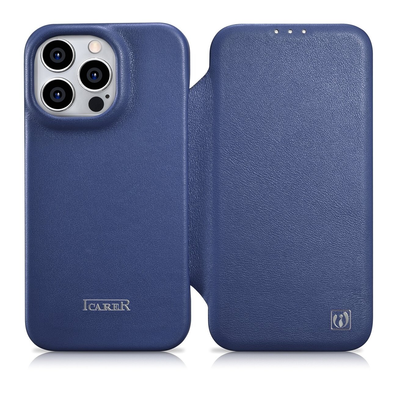 iCarer CE Premium Nahka Folio Case for iPhone 14 Pro Magneettinen MagSafe Blue (WMI14220714-BU)