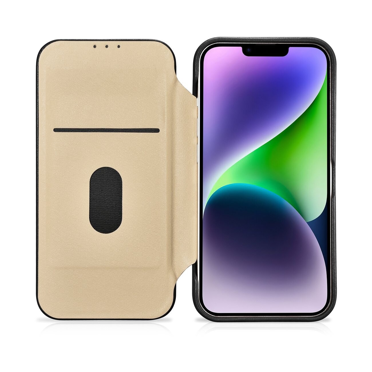 iCarer CE Premium Nahka Folio Case iPhone 14 Plus Magneettinen Flip MagSafe musta (WMI14220715-BK)