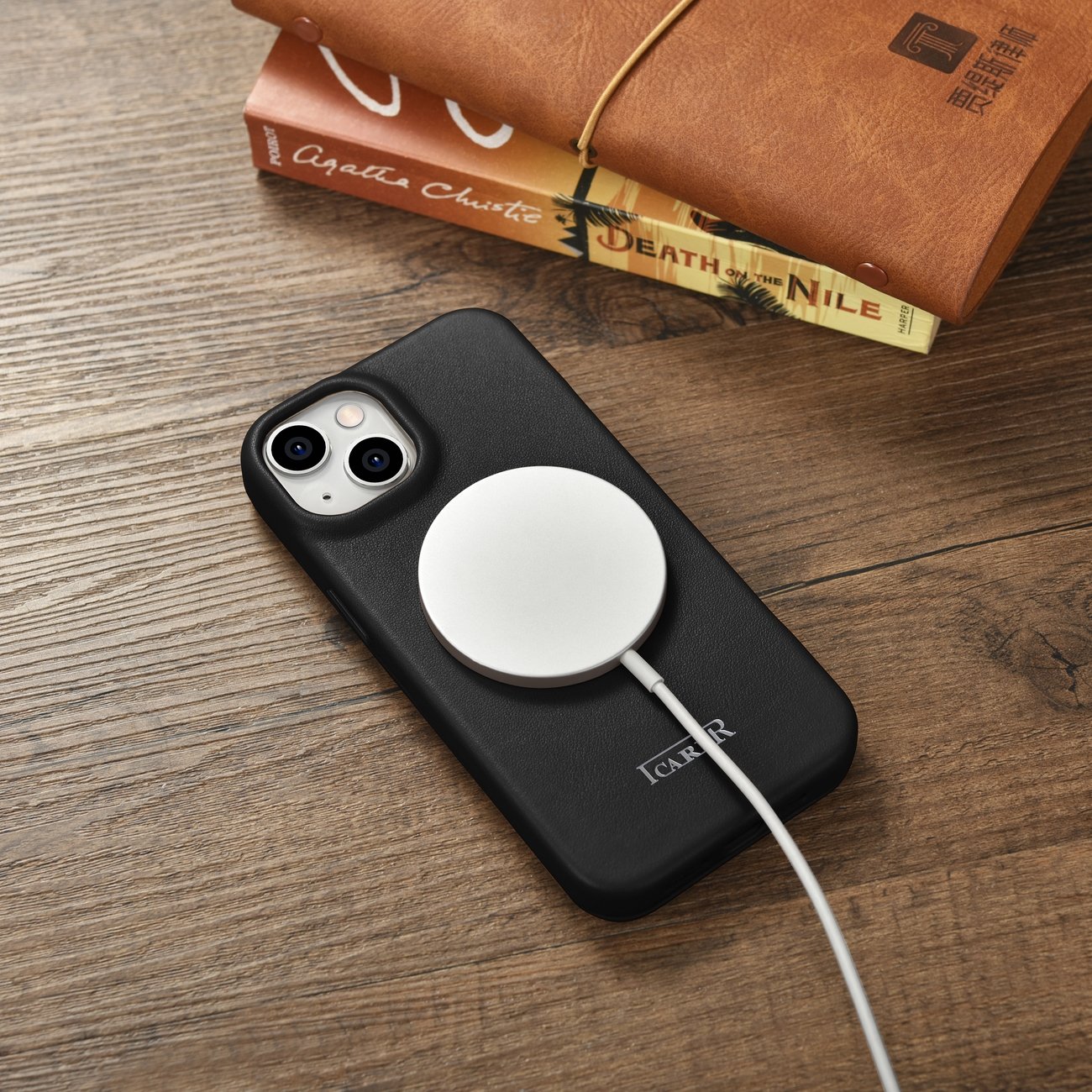 iCarer CE Premium Nahka Folio Case iPhone 14 Plus Magneettinen Flip MagSafe musta (WMI14220715-BK)