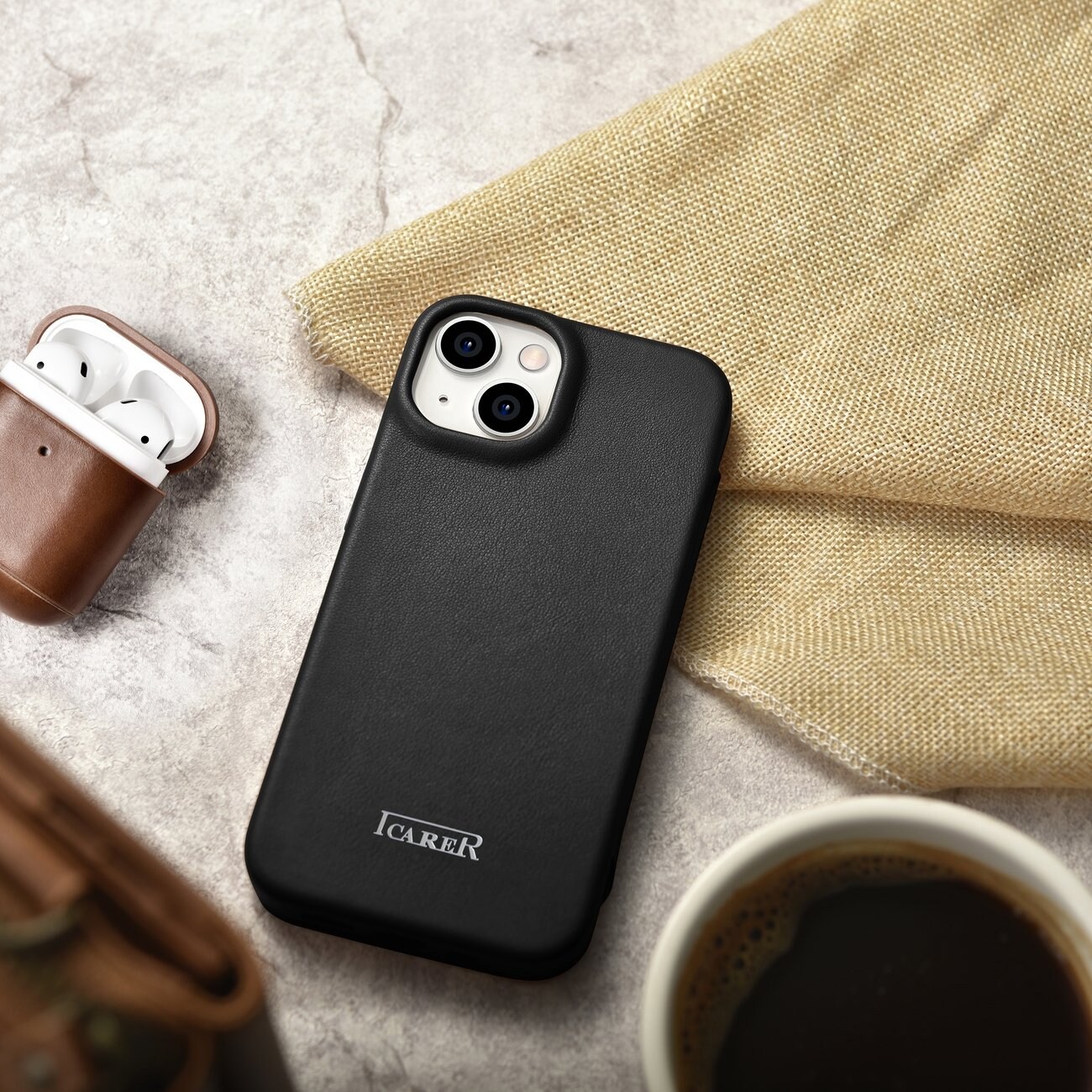 iCarer CE Premium Nahka Folio Case iPhone 14 Plus Magneettinen Flip MagSafe musta (WMI14220715-BK)