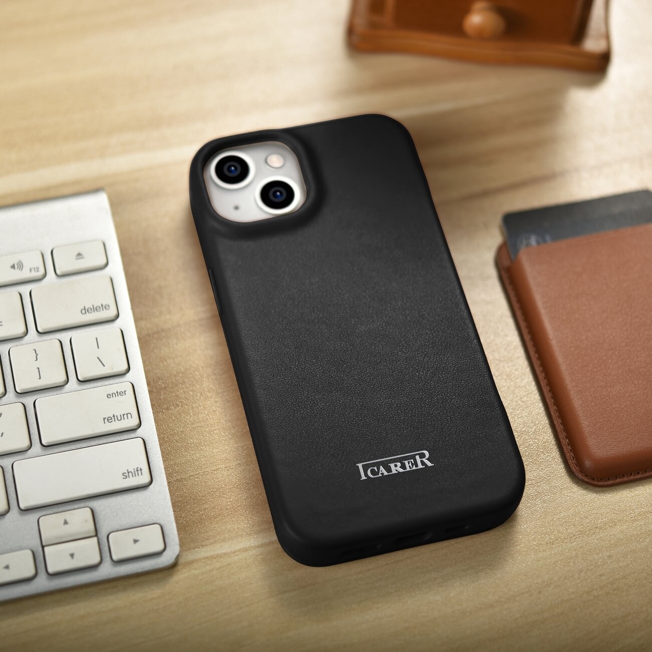 iCarer CE Premium Nahka Folio Case iPhone 14 Plus Magneettinen Flip MagSafe musta (WMI14220715-BK)