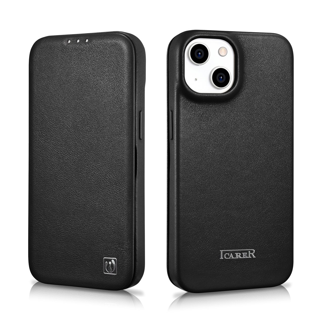 iCarer CE Premium Nahka Folio Case iPhone 14 Plus Magneettinen Flip MagSafe musta (WMI14220715-BK)