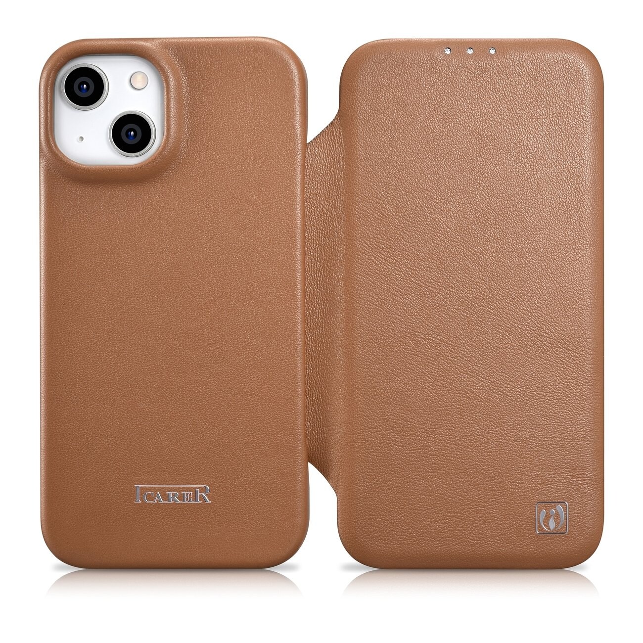 iCarer CE Premium Leather Folio Case iPhone 14 Plus MagSafe Magnetic Flip Brown (WMI14220715-BN)