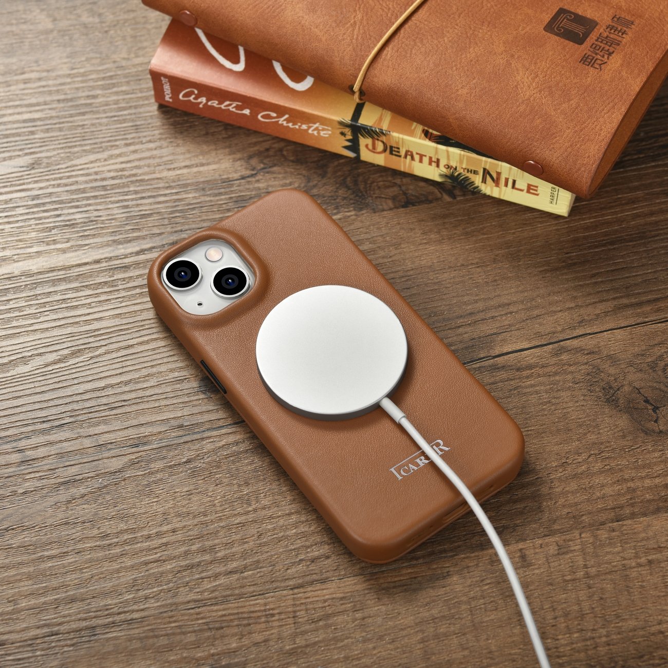iCarer CE Premium Leather Folio Case iPhone 14 Plus MagSafe Magnetic Flip Brown (WMI14220715-BN)
