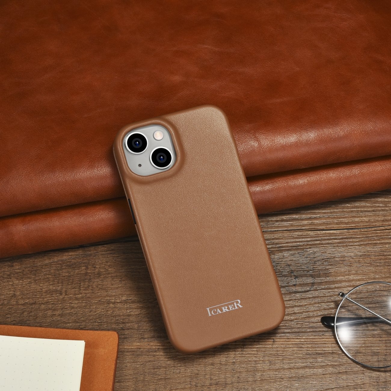 iCarer CE Premium Leather Folio Case iPhone 14 Plus MagSafe Magnetic Flip Brown (WMI14220715-BN)