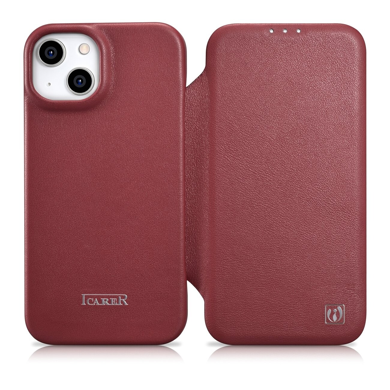 iCarer CE Premium Nahka Folio Case iPhone 14 Plus Magneettinen MagSafe Punainen (WMI14220715-RD)