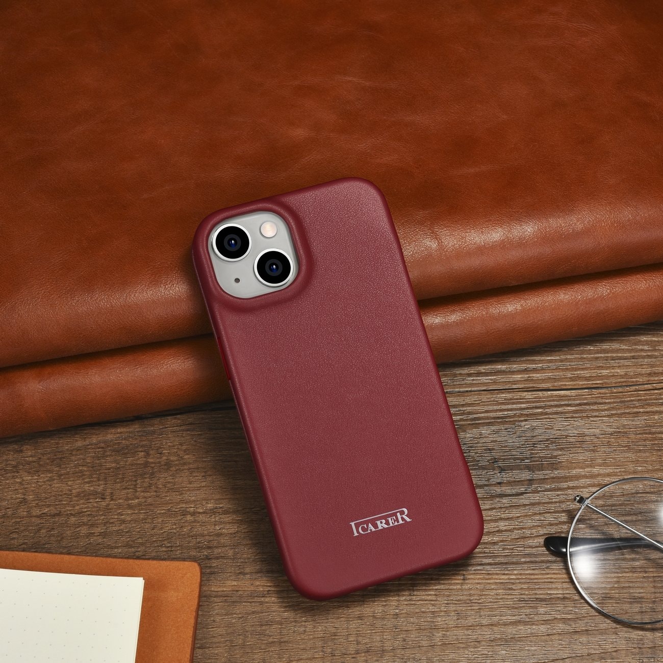 iCarer CE Premium Nahka Folio Case iPhone 14 Plus Magneettinen MagSafe Punainen (WMI14220715-RD)