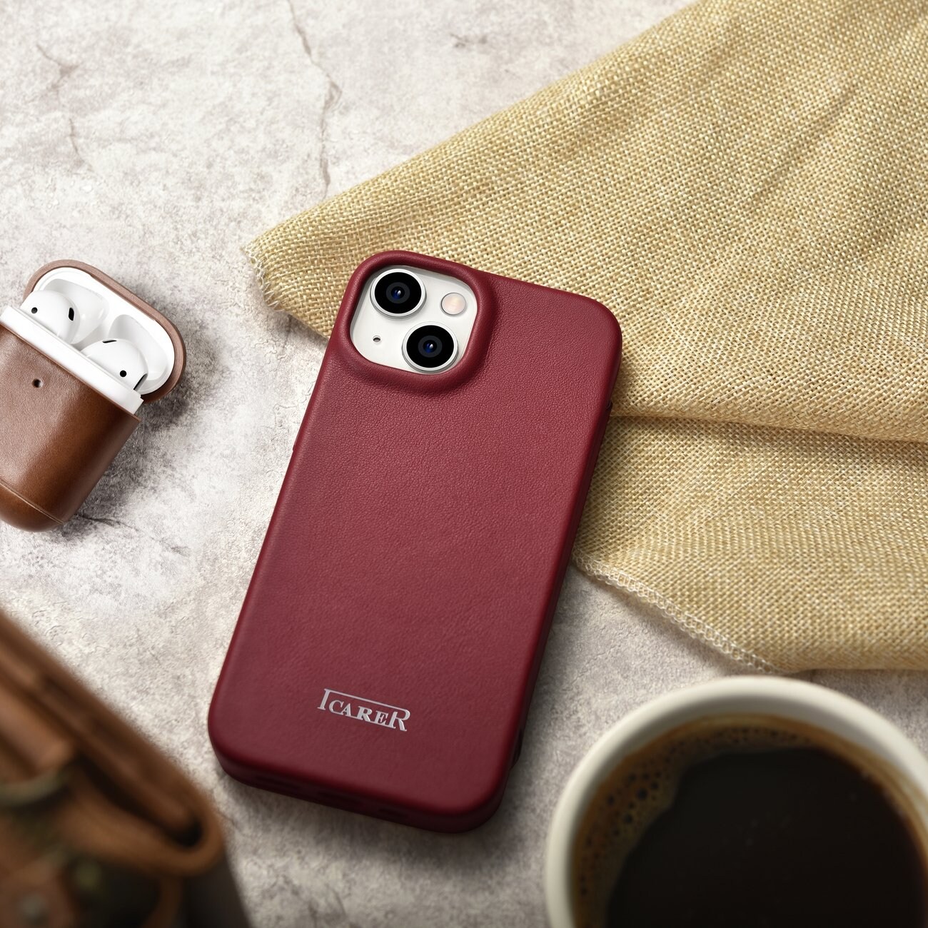 iCarer CE Premium Nahka Folio Case iPhone 14 Plus Magneettinen MagSafe Punainen (WMI14220715-RD)