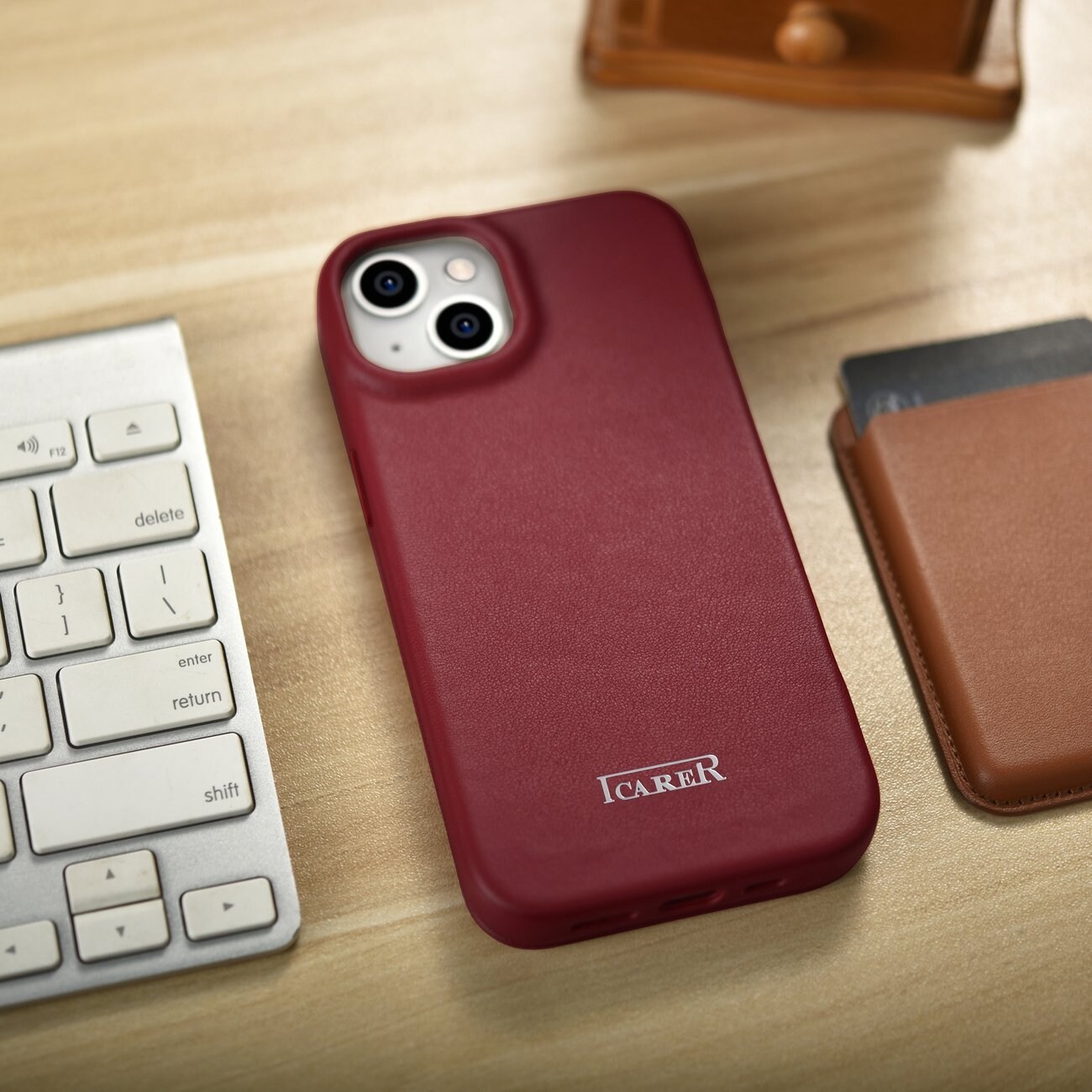 iCarer CE Premium Nahka Folio Case iPhone 14 Plus Magneettinen MagSafe Punainen (WMI14220715-RD)