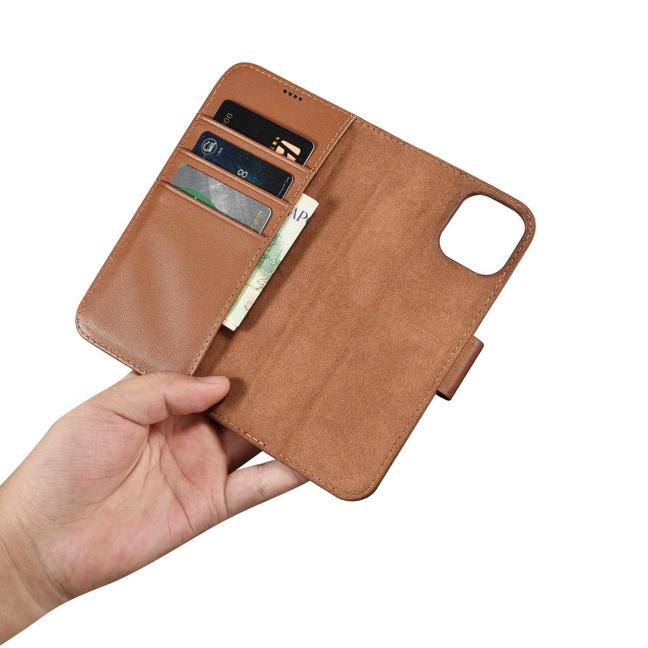 iCarer Lompakko Case 2in1 Cover iPhone 14 Plus Anti-RFID Nahka Flip Case Ruskea (WMI14220727-BN)