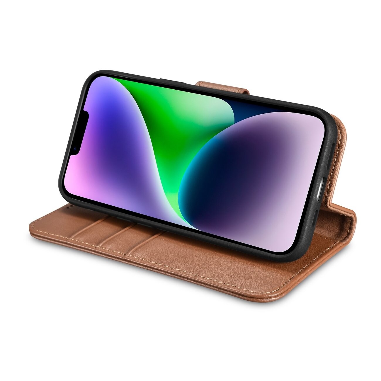 iCarer Lompakko Case 2in1 Cover iPhone 14 Plus Anti-RFID Nahka Flip Case Ruskea (WMI14220727-BN)