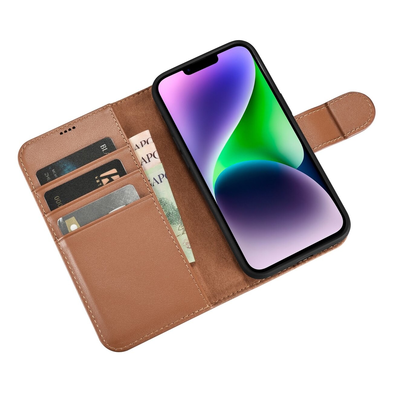iCarer Lompakko Case 2in1 Cover iPhone 14 Plus Anti-RFID Nahka Flip Case Ruskea (WMI14220727-BN)