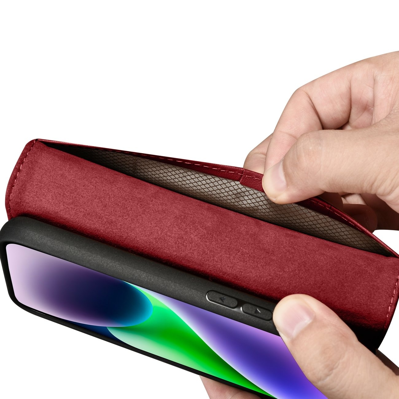 iCarer Lompakko Case 2in1 Cover iPhone 14 Plus Anti-RFID Nahka Flip Cover Punainen (WMI14220727-RD)