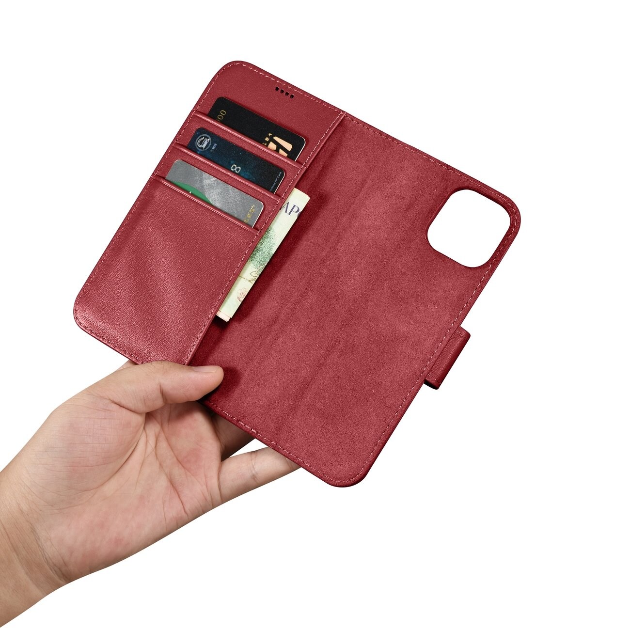 iCarer Lompakko Case 2in1 Cover iPhone 14 Plus Anti-RFID Nahka Flip Cover Punainen (WMI14220727-RD)