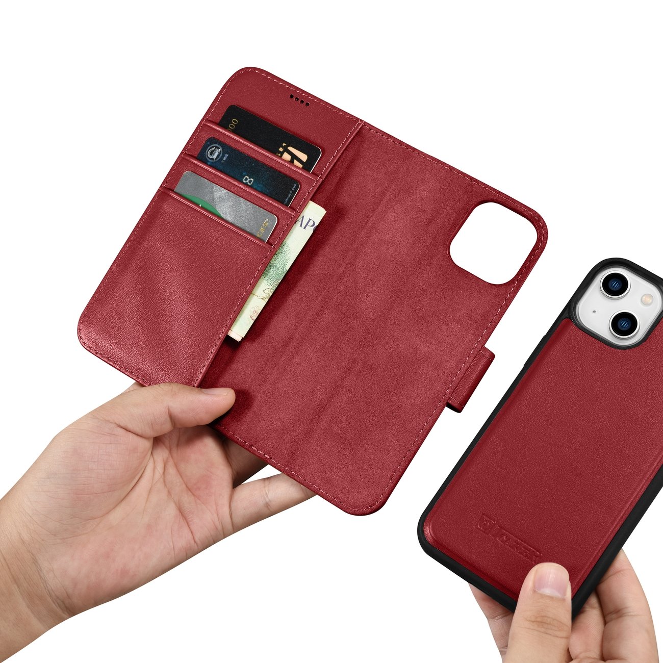 iCarer Lompakko Case 2in1 Cover iPhone 14 Plus Anti-RFID Nahka Flip Cover Punainen (WMI14220727-RD)