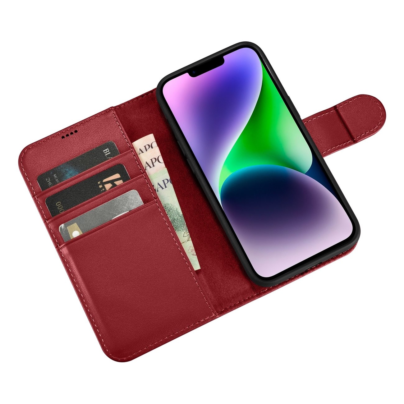 iCarer Lompakko Case 2in1 Cover iPhone 14 Plus Anti-RFID Nahka Flip Cover Punainen (WMI14220727-RD)