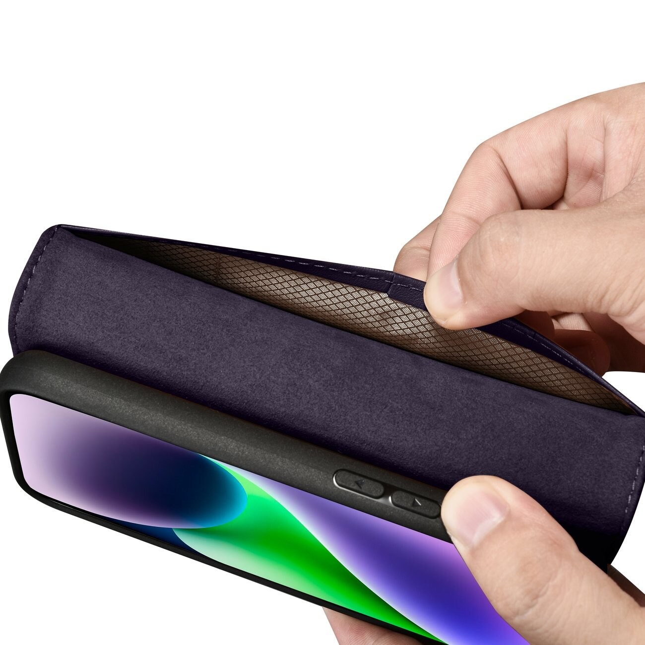 iCarer 2in1 Lompakko Case iPhone 14 Plus Anti-RFID Tumman violetti Flip Cover (WMI14220727-DP)