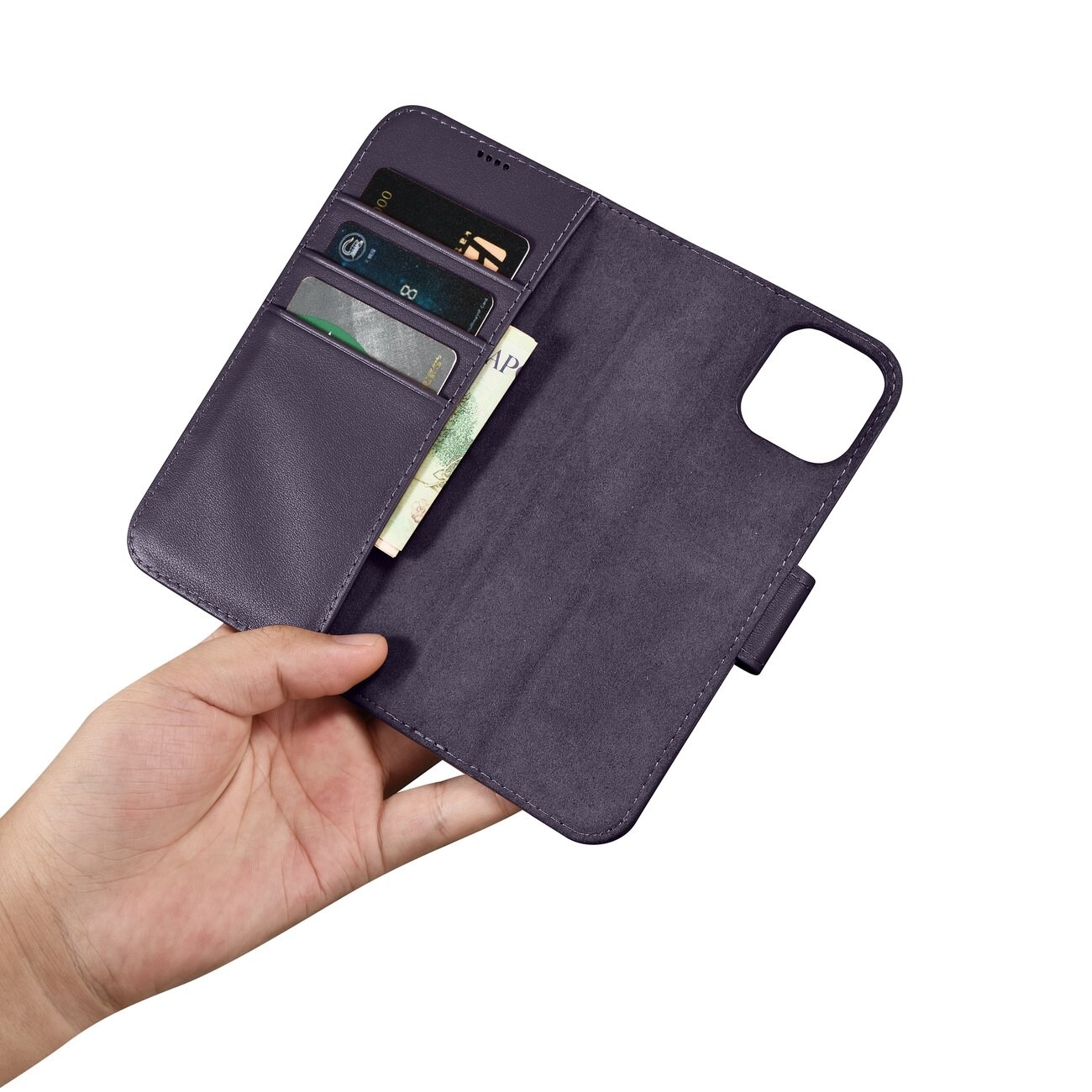 iCarer 2in1 Lompakko Case iPhone 14 Plus Anti-RFID Tumman violetti Flip Cover (WMI14220727-DP)