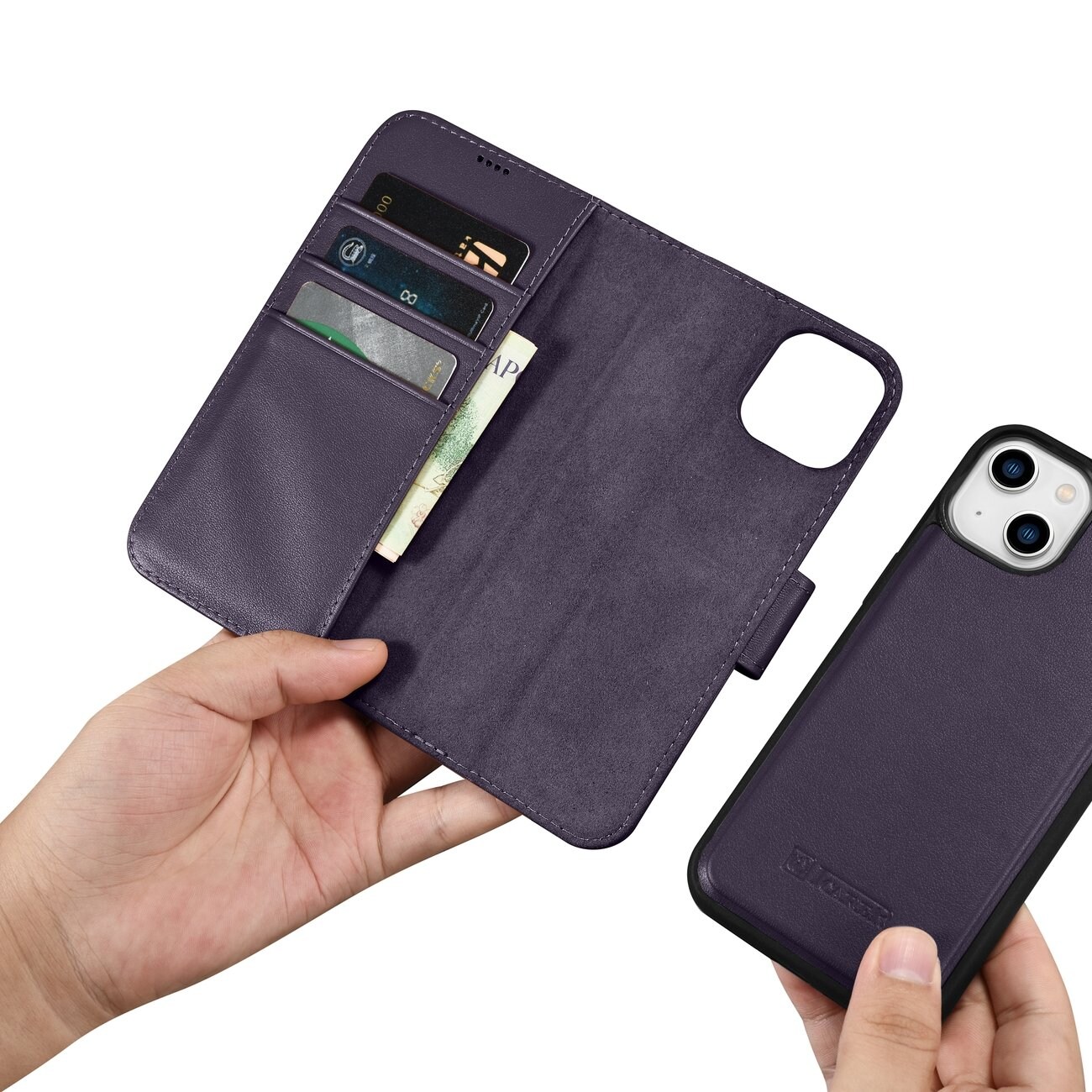 iCarer 2in1 Lompakko Case iPhone 14 Plus Anti-RFID Tumman violetti Flip Cover (WMI14220727-DP)