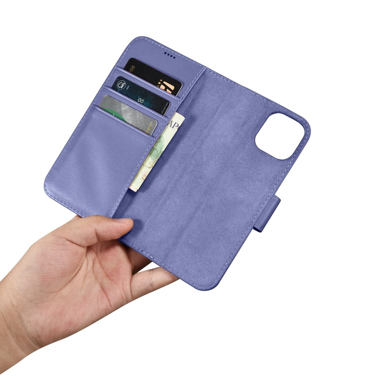 iCarer Lompakko 2in1 Case iPhone 14 Plus Anti-RFID Flip Nahka Vaaleanvioletti (WMI14220727-LP)