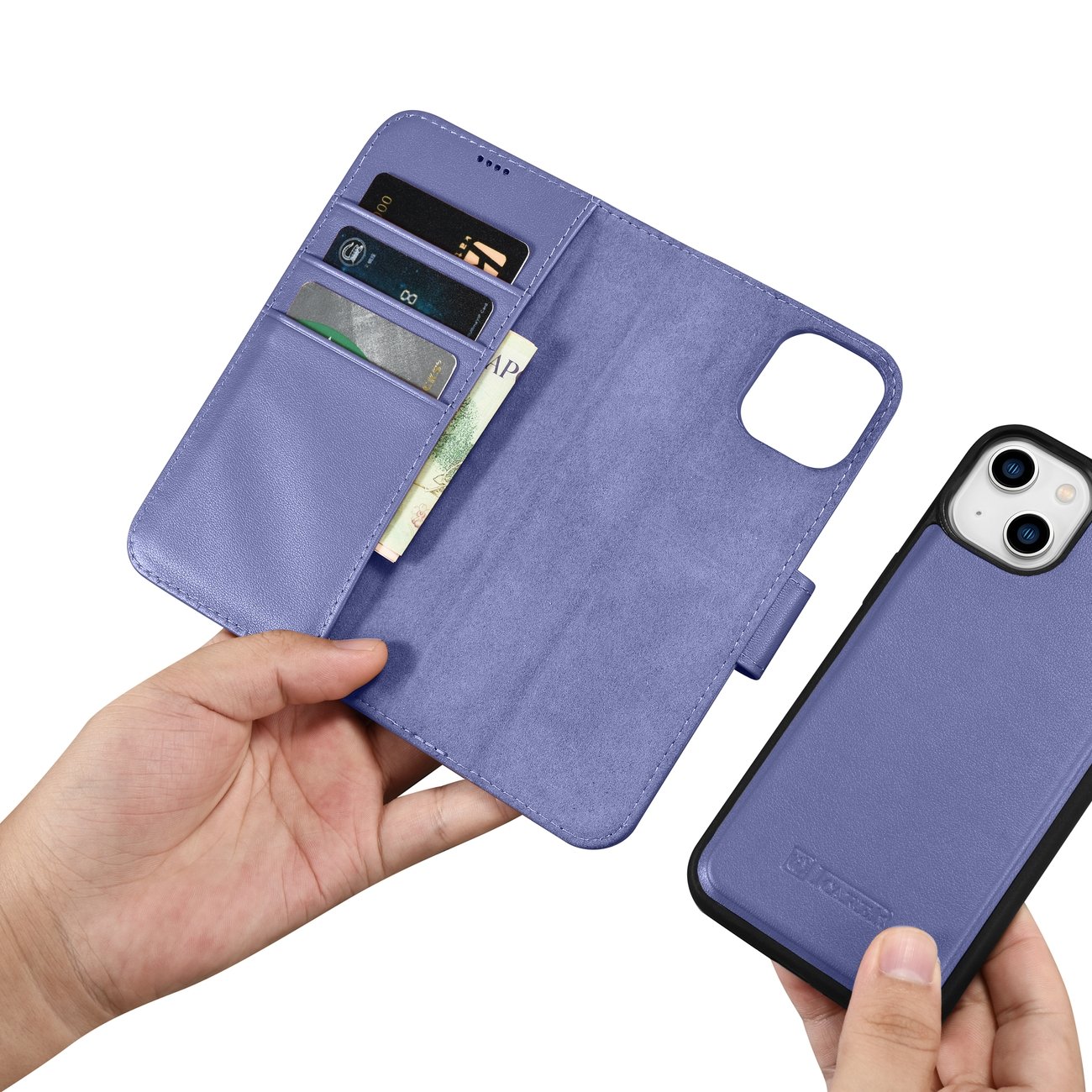 iCarer Lompakko 2in1 Case iPhone 14 Plus Anti-RFID Flip Nahka Vaaleanvioletti (WMI14220727-LP)