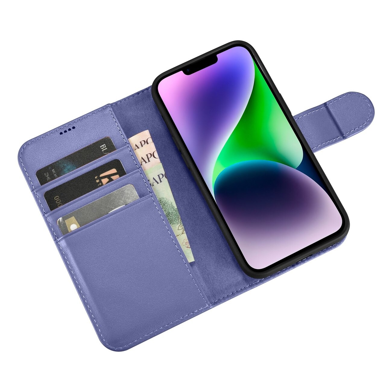 iCarer Lompakko 2in1 Case iPhone 14 Plus Anti-RFID Flip Nahka Vaaleanvioletti (WMI14220727-LP)