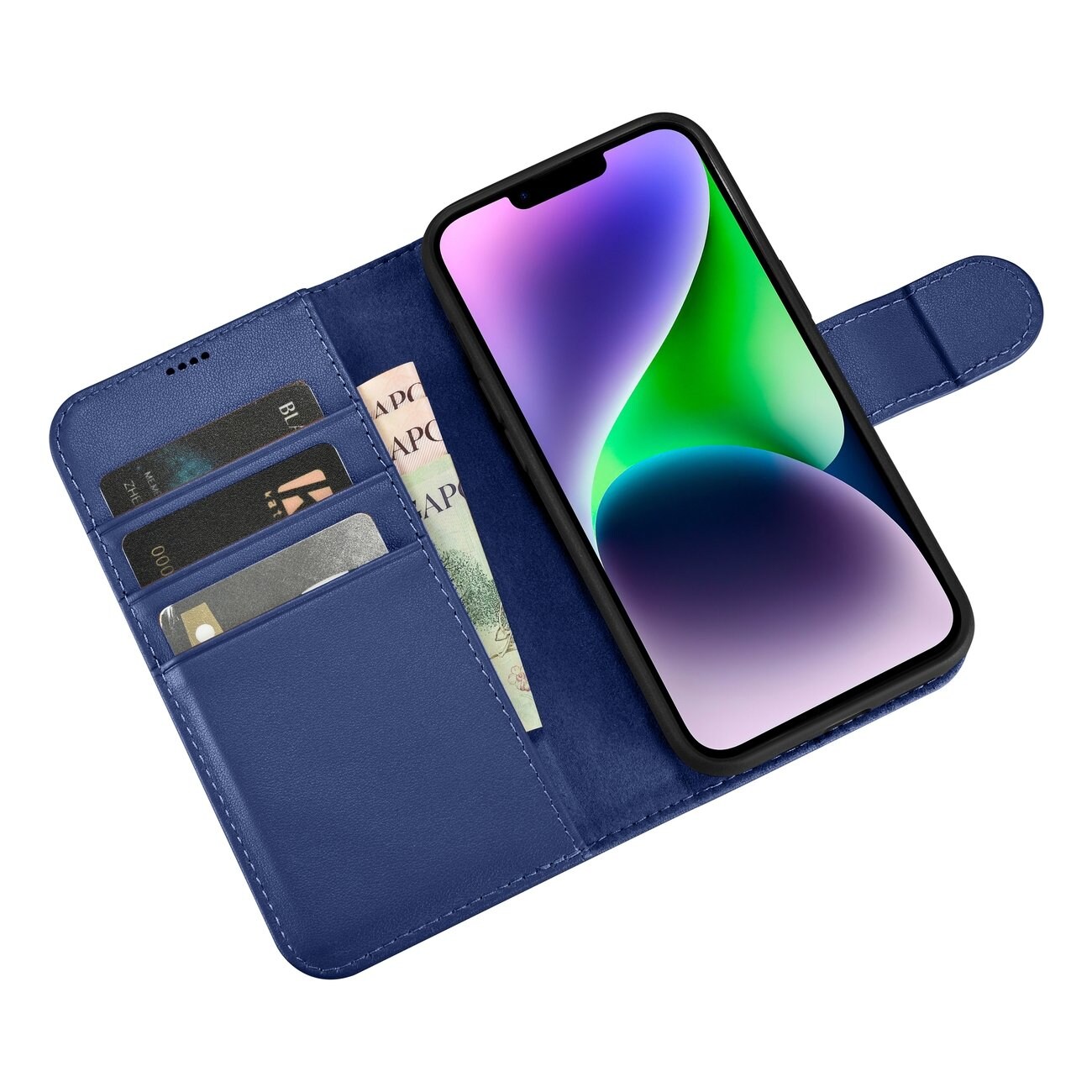 iCarer Lompakko Asia 2in1 Cover iPhone 14 Plus Anti-RFID Nahka Flip Case Sininen (WMI14220727-BU)