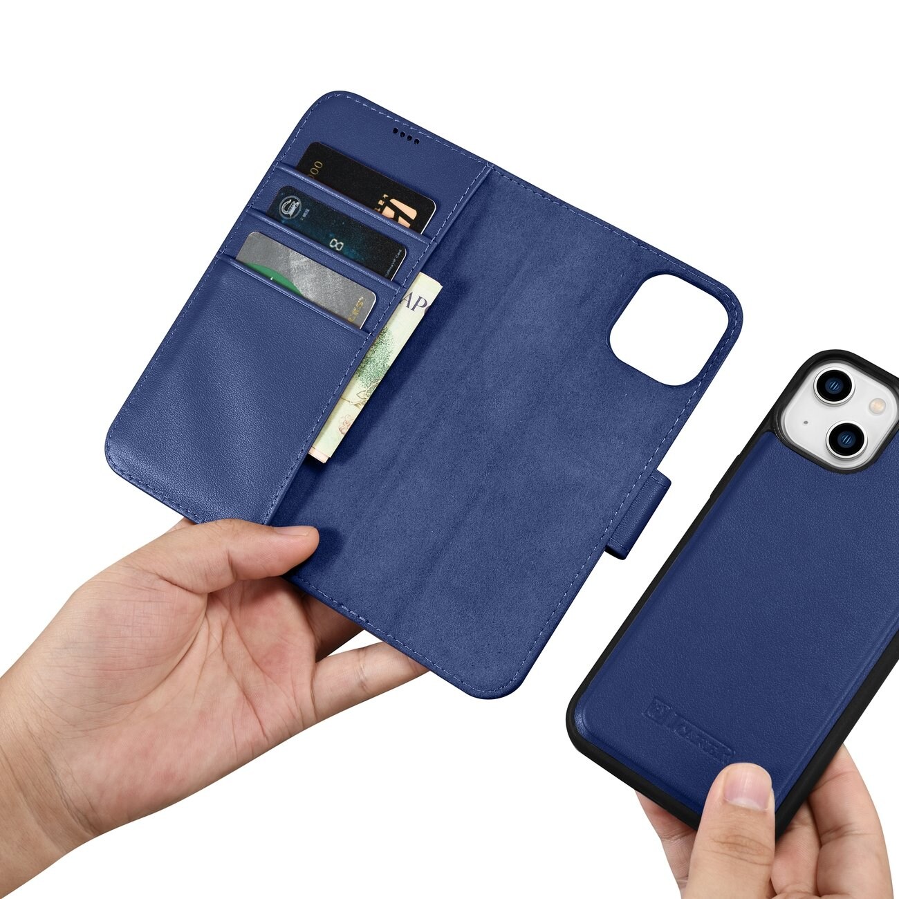 iCarer Lompakko Asia 2in1 Cover iPhone 14 Plus Anti-RFID Nahka Flip Case Sininen (WMI14220727-BU)