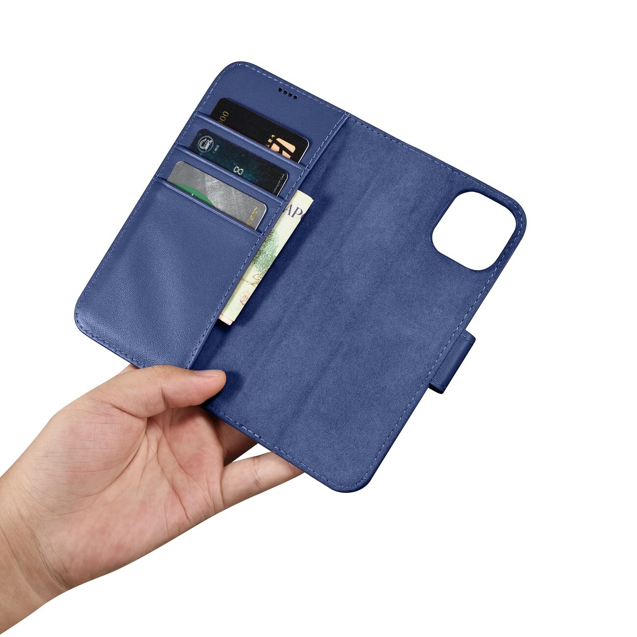 iCarer Lompakko Asia 2in1 Cover iPhone 14 Plus Anti-RFID Nahka Flip Case Sininen (WMI14220727-BU)
