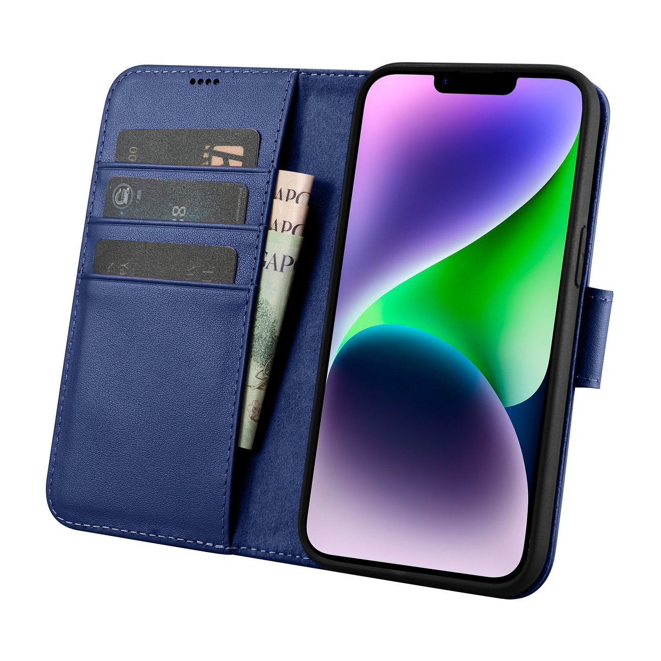 iCarer Lompakko Asia 2in1 Cover iPhone 14 Plus Anti-RFID Nahka Flip Case Sininen (WMI14220727-BU)