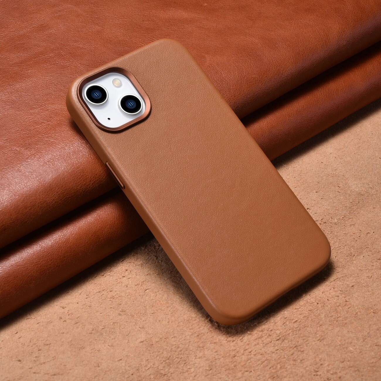 iCarer Kotelo Nahka Kotelo Cover for iPhone 14 Plus Brown (MagSafe yhteensopiva)
