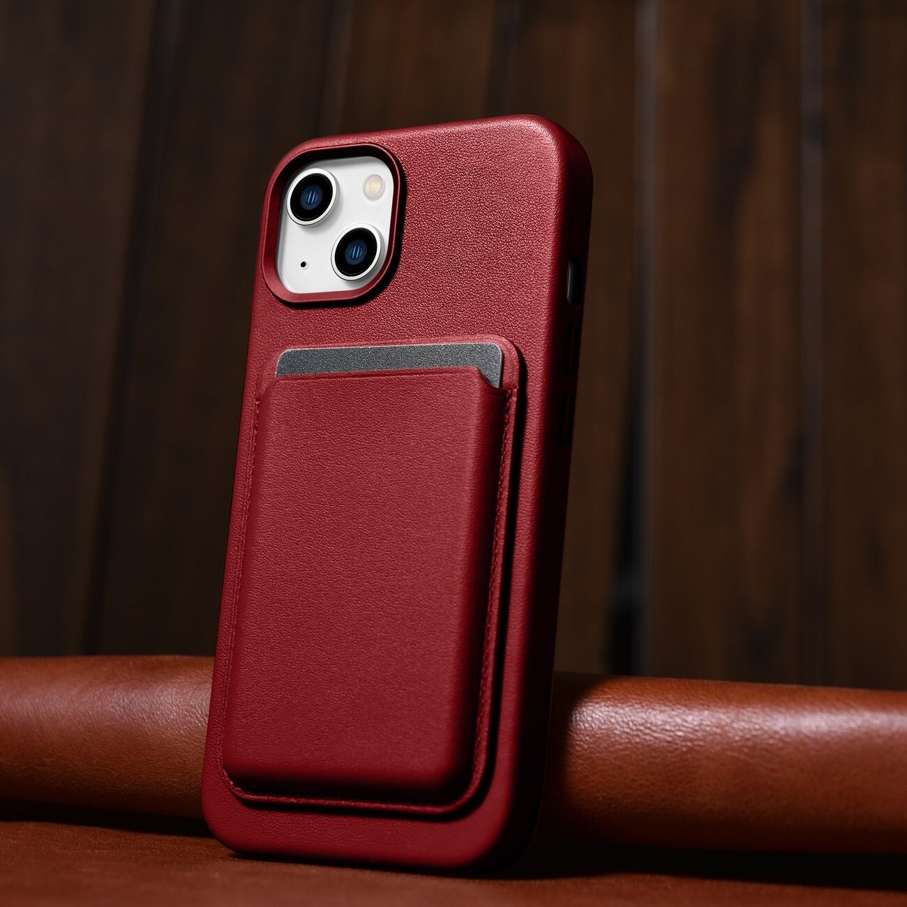 iCarer Case Nahkakotelo suojus luonnollisesta nahasta iPhone 14 Plus punainen (yhteensopiva MagSafe)