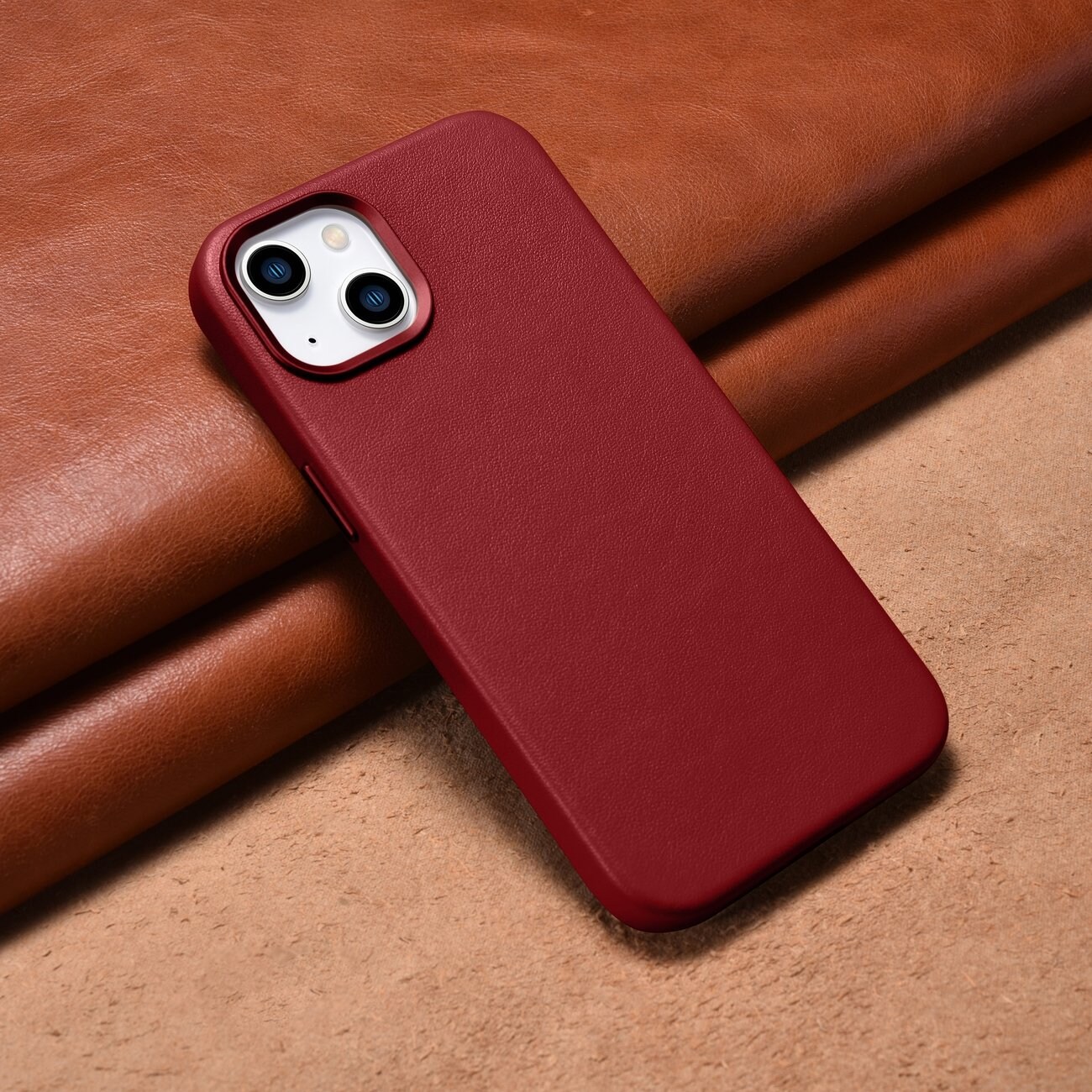iCarer Case Nahkakotelo suojus luonnollisesta nahasta iPhone 14 Plus punainen (yhteensopiva MagSafe)