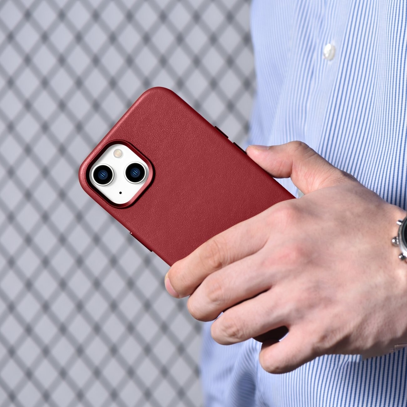 iCarer Case Nahkakotelo suojus luonnollisesta nahasta iPhone 14 Plus punainen (yhteensopiva MagSafe)