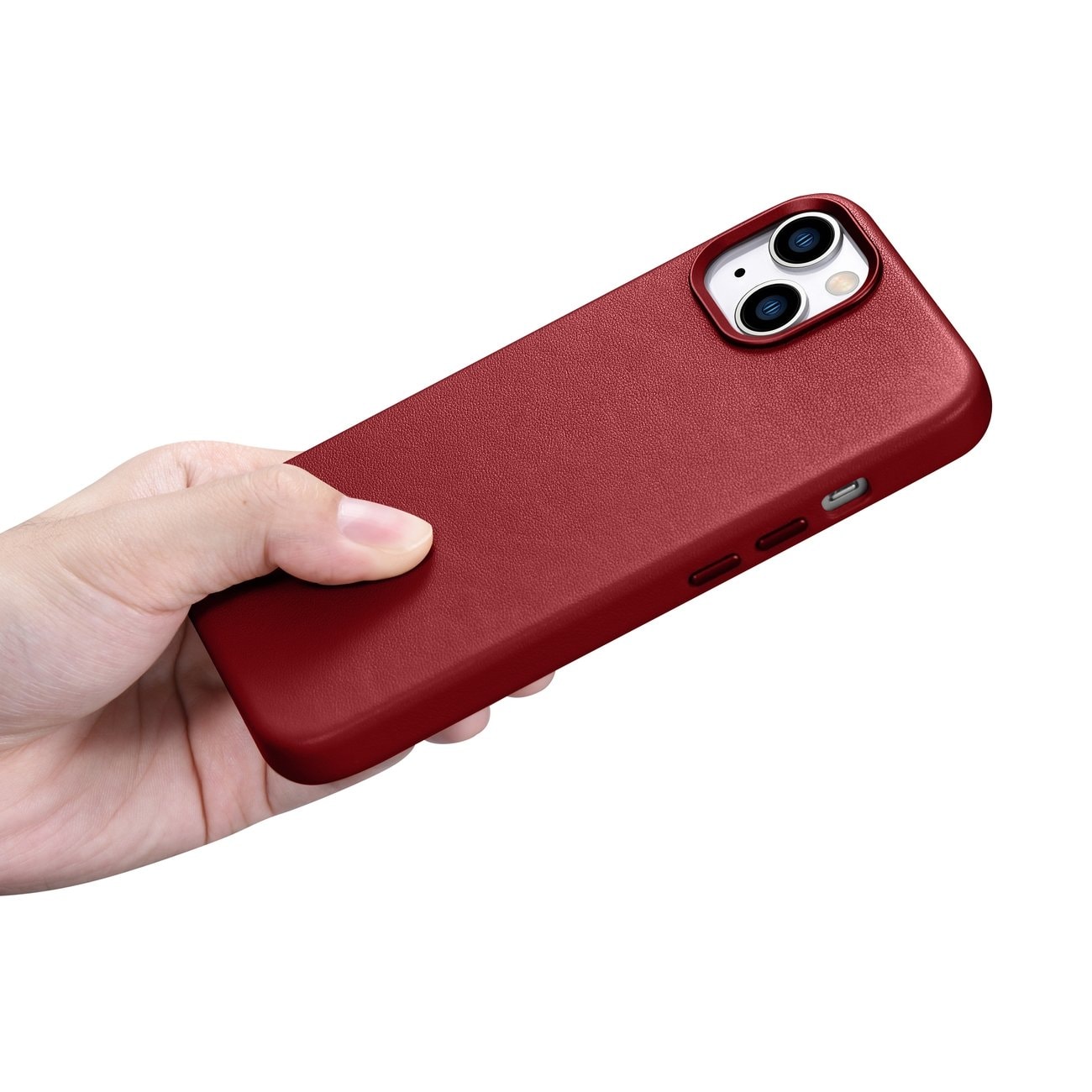 iCarer Case Nahkakotelo suojus luonnollisesta nahasta iPhone 14 Plus punainen (yhteensopiva MagSafe)