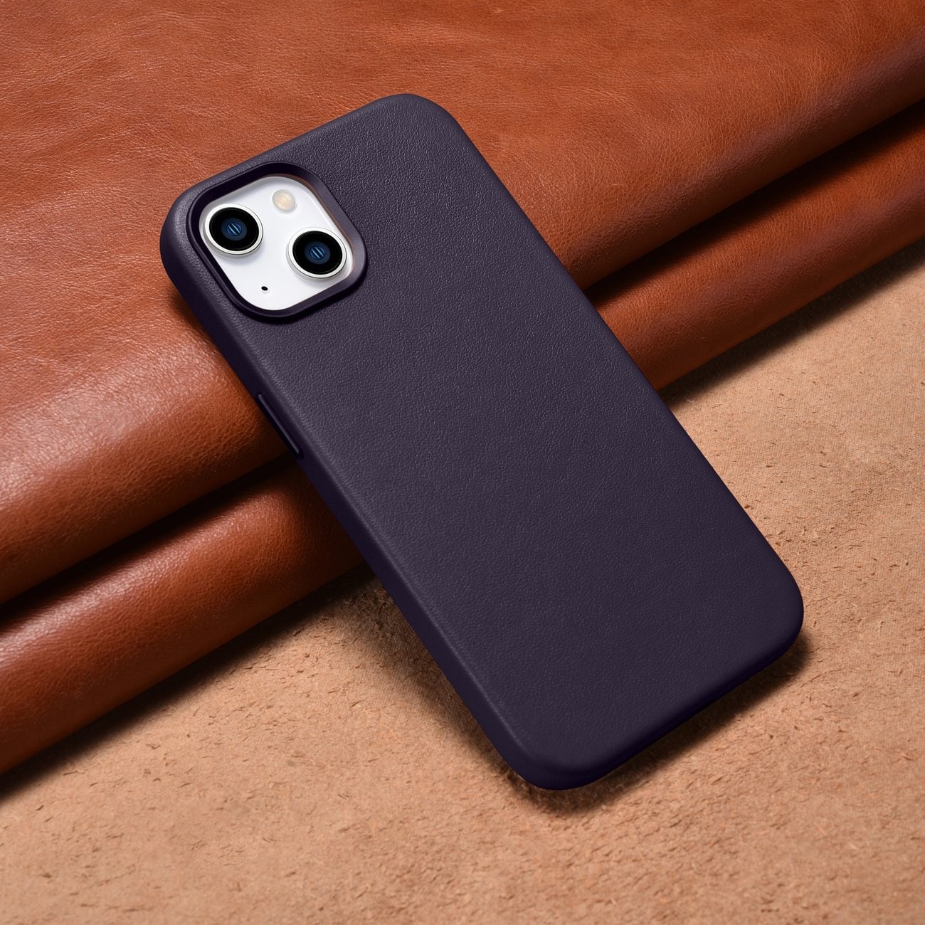 iCarer Asia Nahka Cover Case for iPhone 14 Plus Dark Purple (MagSafe yhteensopiva)