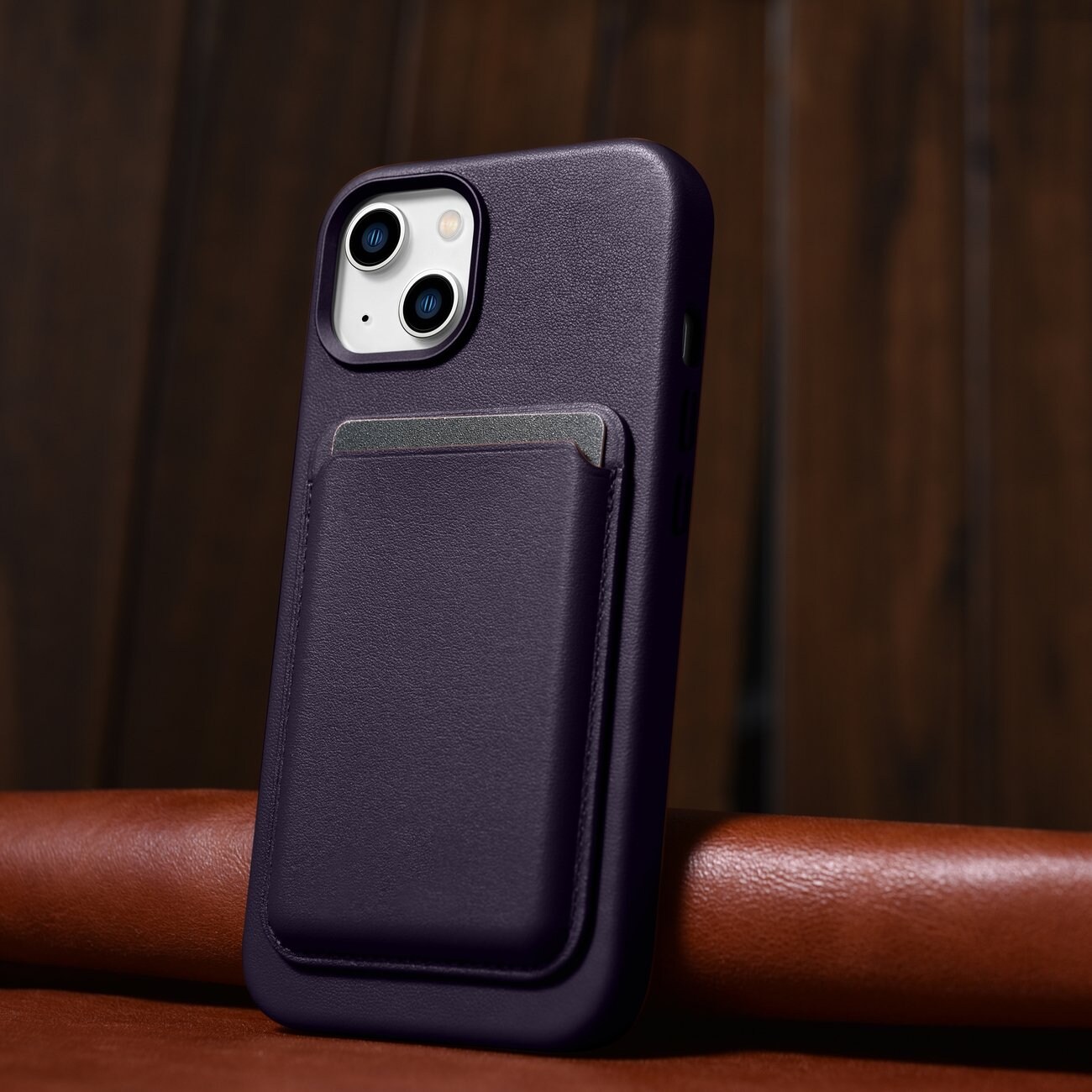 iCarer Asia Nahka Cover Case for iPhone 14 Plus Dark Purple (MagSafe yhteensopiva)