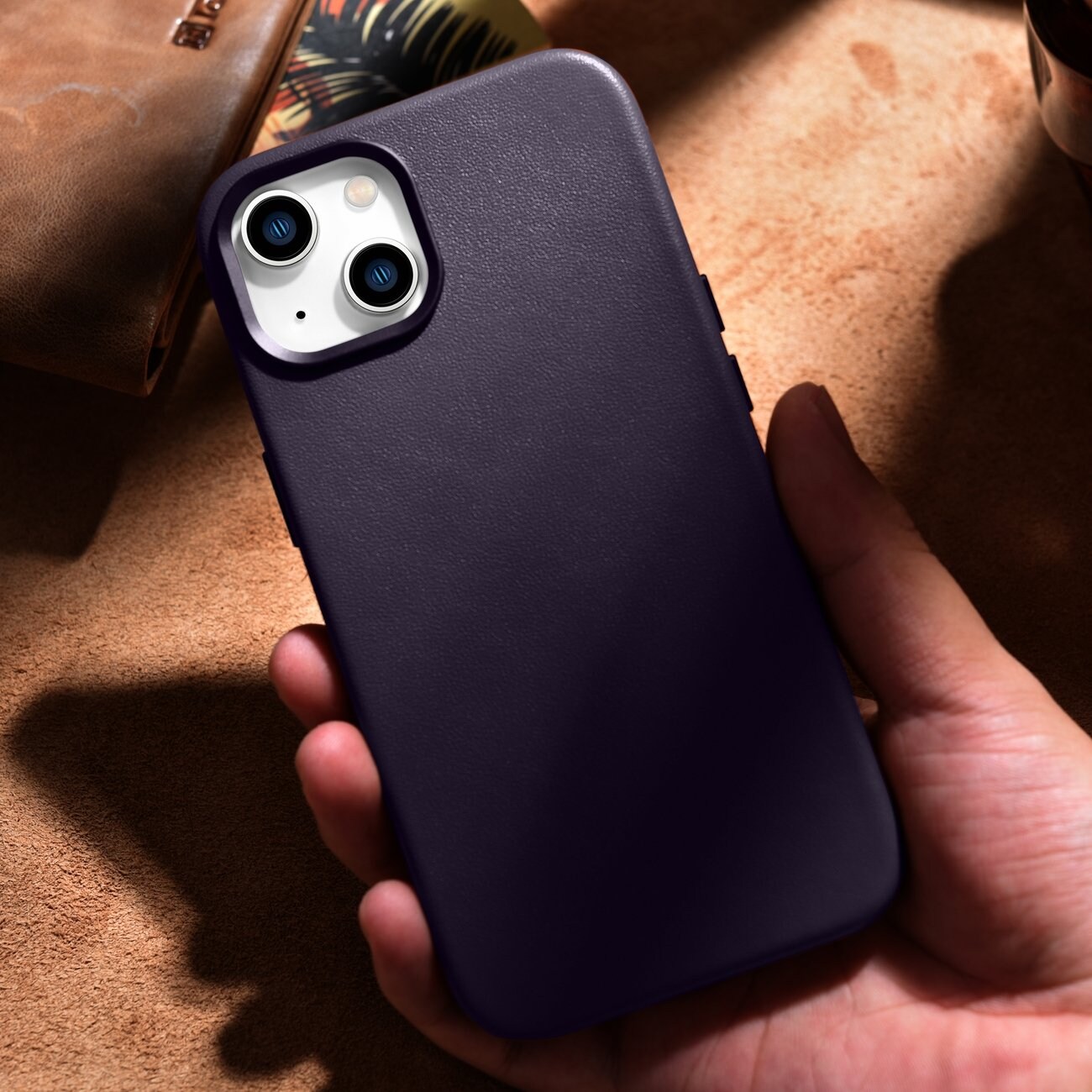 iCarer Asia Nahka Cover Case for iPhone 14 Plus Dark Purple (MagSafe yhteensopiva)
