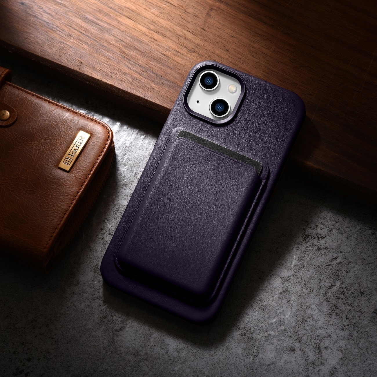 iCarer Asia Nahka Cover Case for iPhone 14 Plus Dark Purple (MagSafe yhteensopiva)