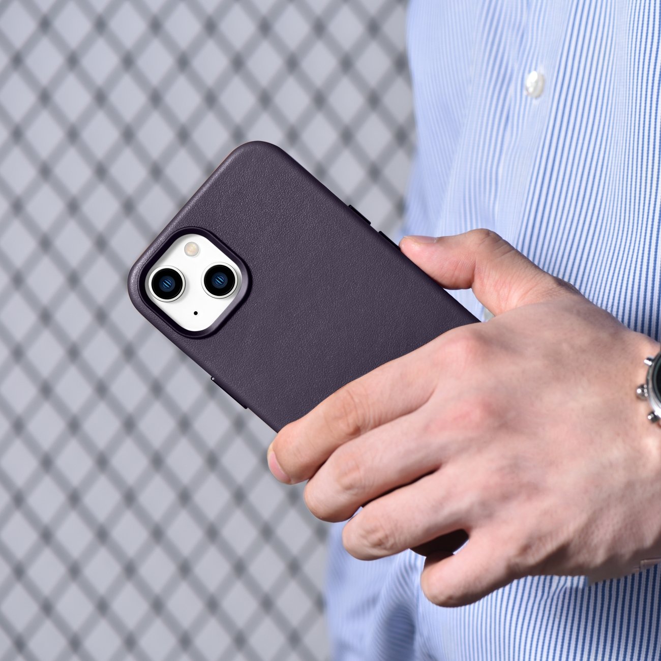 iCarer Asia Nahka Cover Case for iPhone 14 Plus Dark Purple (MagSafe yhteensopiva)