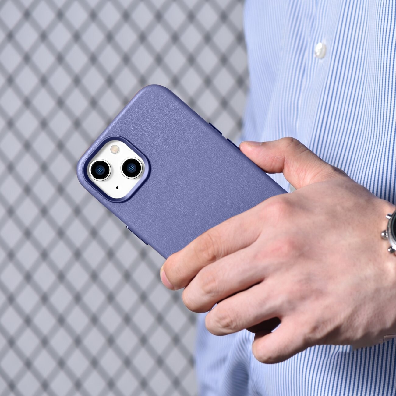 iCarer Nahkakotelo Aidon nahan suojus iPhone 14 Plus Light Purple (MagSafe-yhteensopiva)