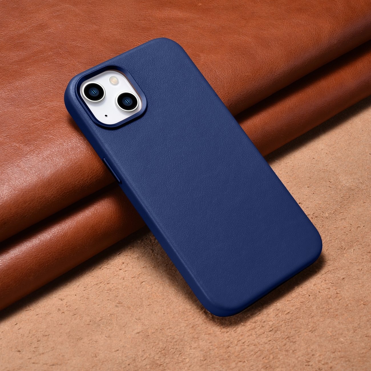 iCarer Kotelo Nahkakotelo iPhone 14 Plus aitoa nahkaa sininen (yhteensopiva MagSafe)