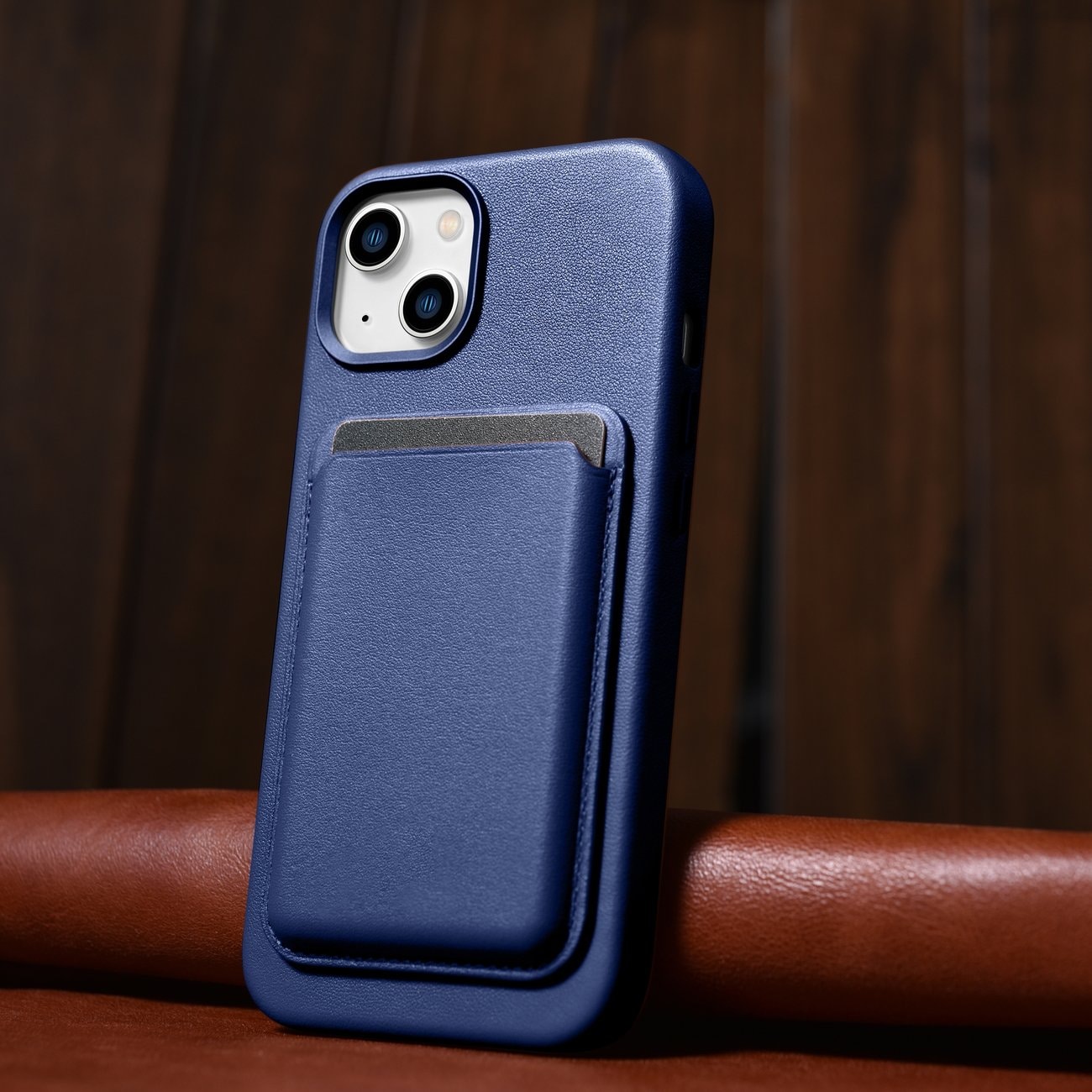 iCarer Kotelo Nahkakotelo iPhone 14 Plus aitoa nahkaa sininen (yhteensopiva MagSafe)