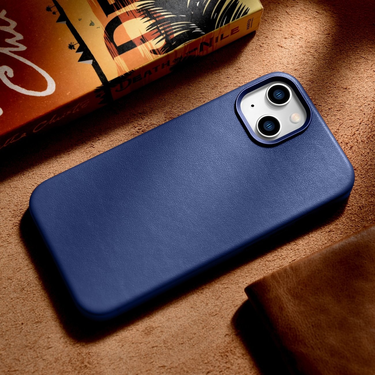 iCarer Kotelo Nahkakotelo iPhone 14 Plus aitoa nahkaa sininen (yhteensopiva MagSafe)