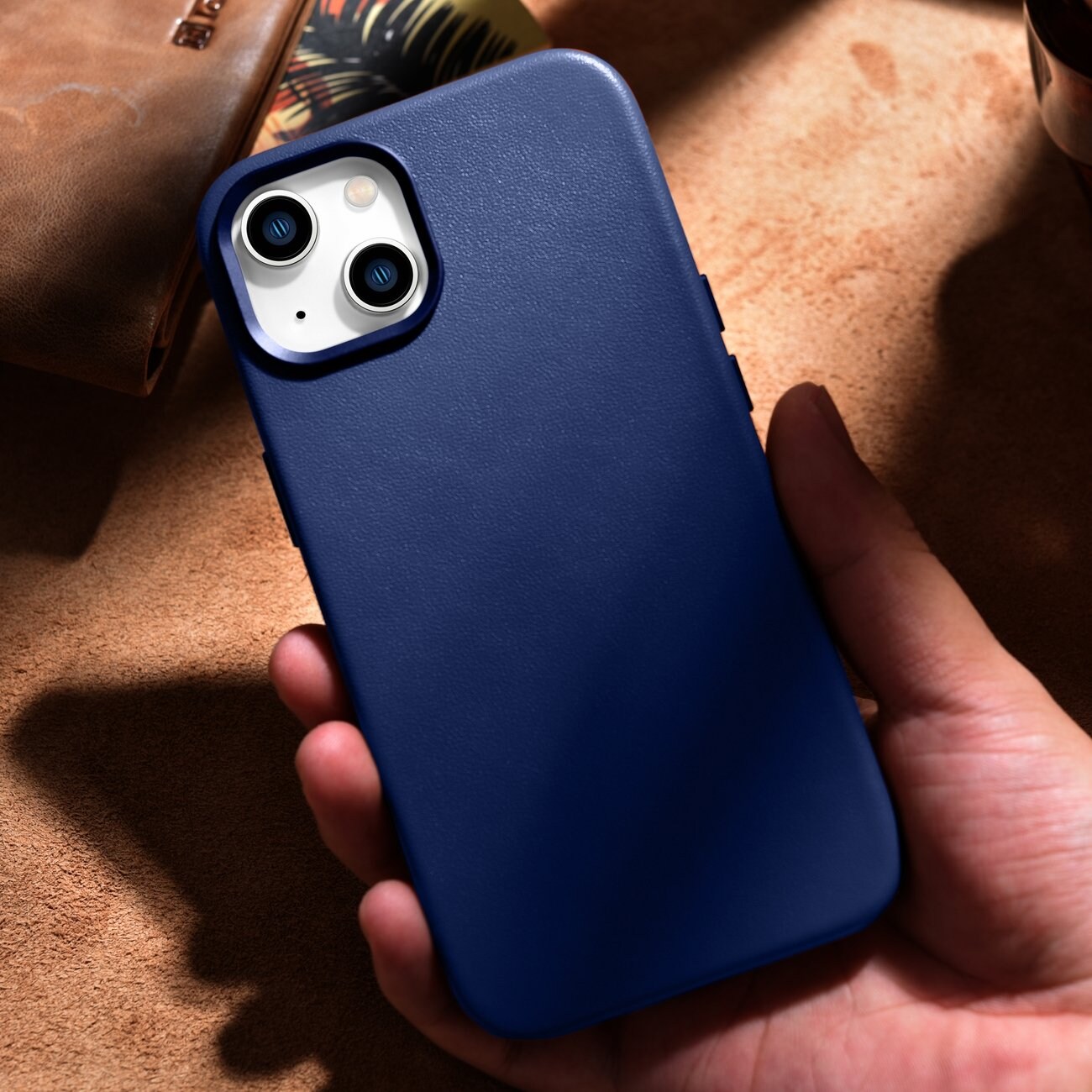 iCarer Kotelo Nahkakotelo iPhone 14 Plus aitoa nahkaa sininen (yhteensopiva MagSafe)