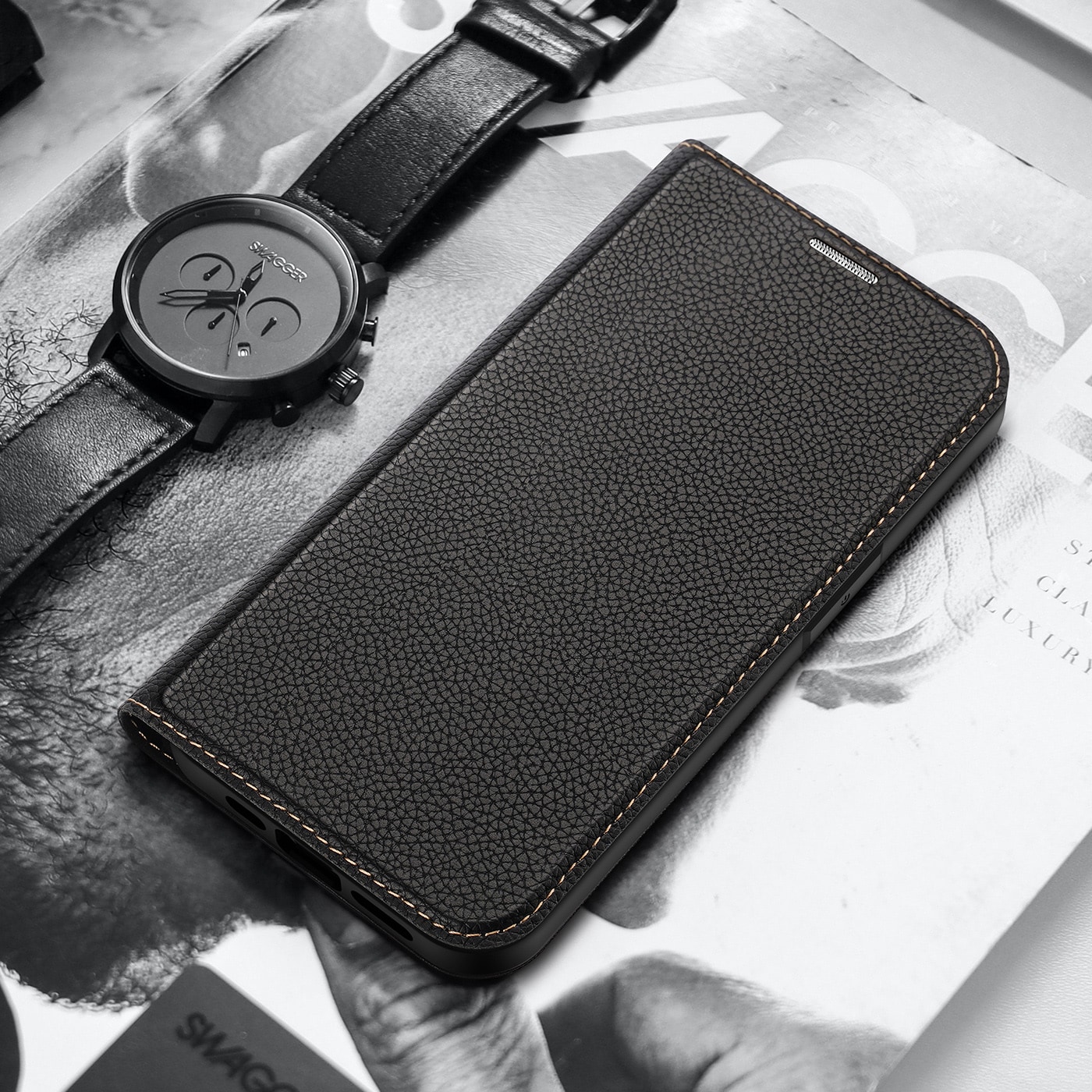 Dux Ducis Skin X2 tapauksessa iPhone 14 Plus tapauksessa magneettinen läppä musta