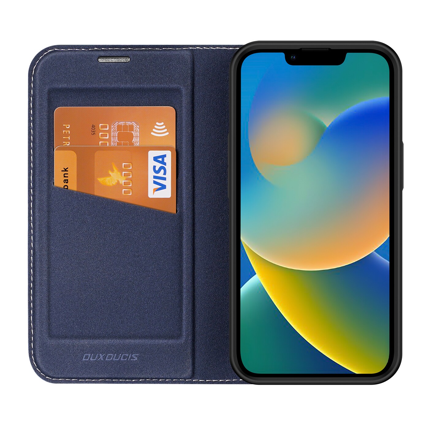 Dux Ducis Skin X2 tapauksessa iPhone 14 Plus tapauksessa magneettinen läppä sininen